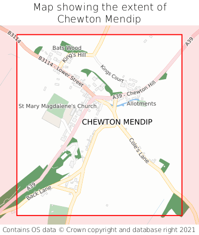 Map showing extent of Chewton Mendip as bounding box