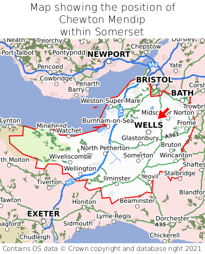 Map showing location of Chewton Mendip within Somerset