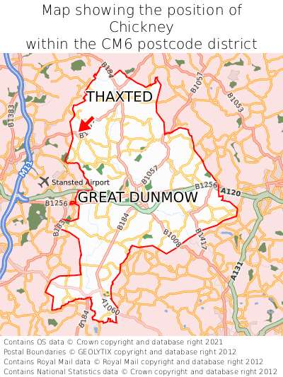 Map showing location of Chickney within CM6