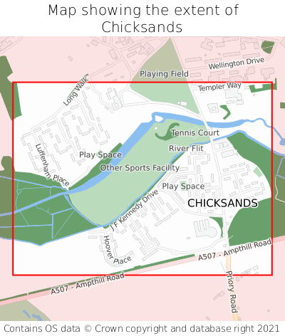 Map showing extent of Chicksands as bounding box