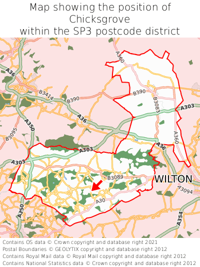 Map showing location of Chicksgrove within SP3