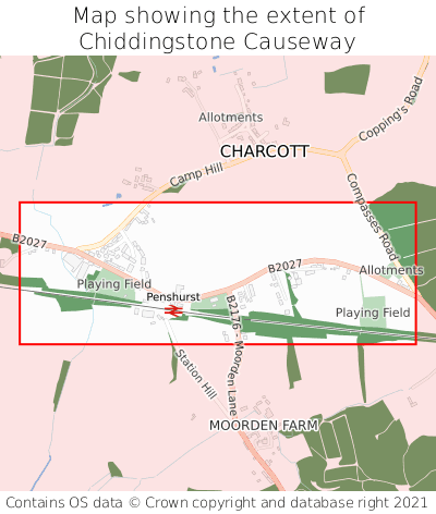 Map showing extent of Chiddingstone Causeway as bounding box