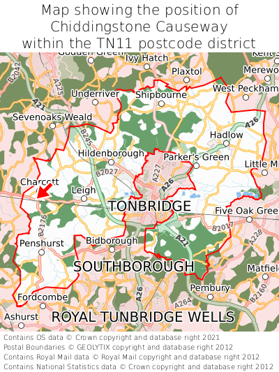 Map showing location of Chiddingstone Causeway within TN11