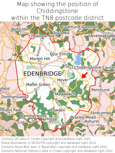 Map showing location of Chiddingstone within TN8