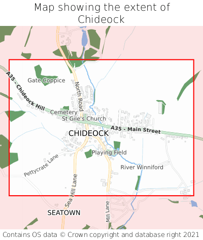 Map showing extent of Chideock as bounding box