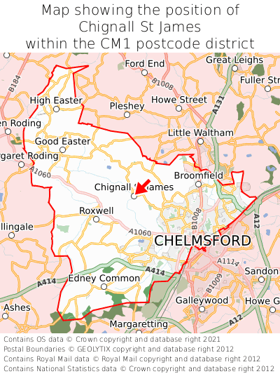 Map showing location of Chignall St James within CM1