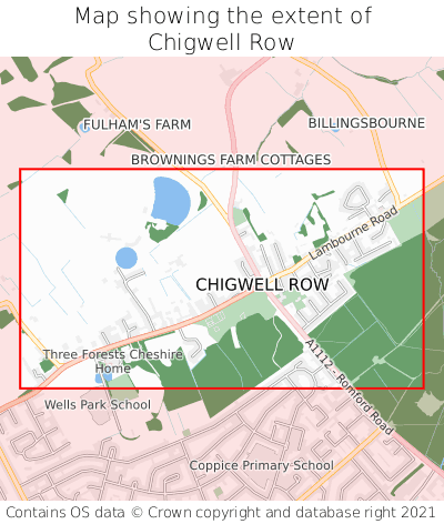 Map showing extent of Chigwell Row as bounding box