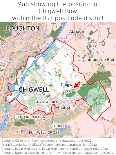Map showing location of Chigwell Row within IG7