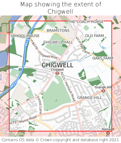 Map showing extent of Chigwell as bounding box