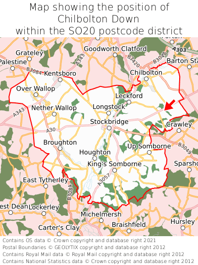 Map showing location of Chilbolton Down within SO20