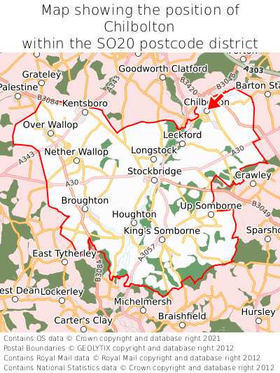 Map showing location of Chilbolton within SO20
