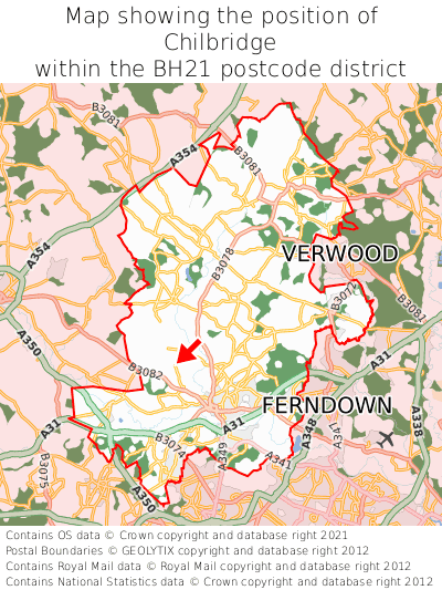 Map showing location of Chilbridge within BH21