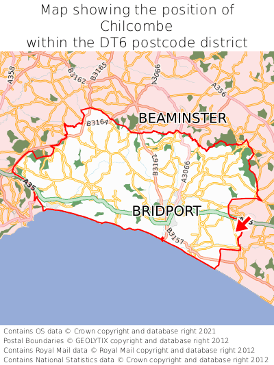 Map showing location of Chilcombe within DT6