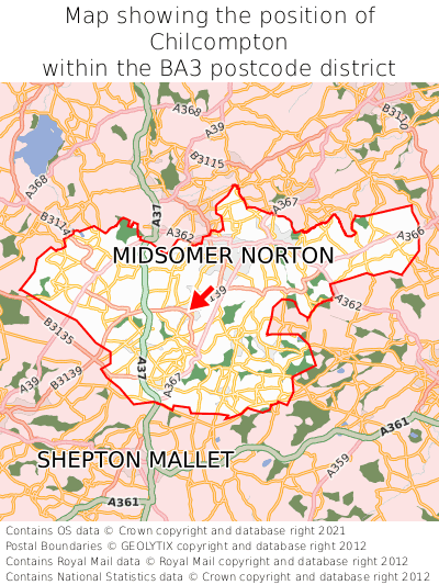 Map showing location of Chilcompton within BA3