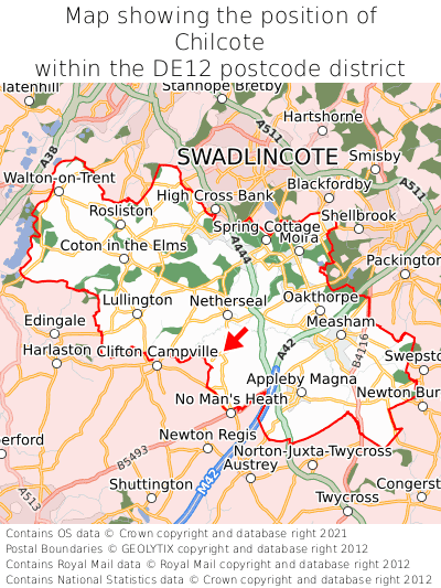 Map showing location of Chilcote within DE12