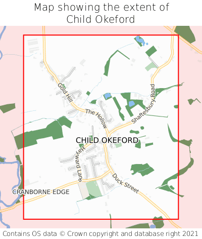 Map showing extent of Child Okeford as bounding box