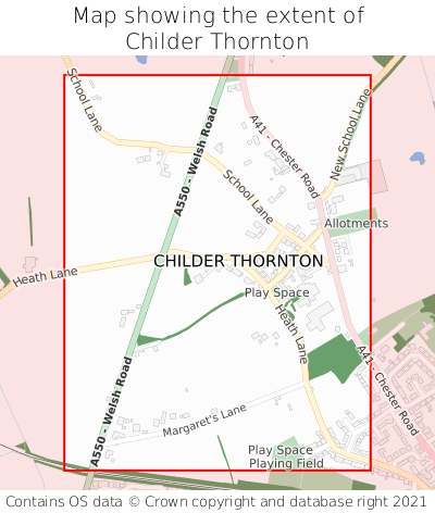 Map showing extent of Childer Thornton as bounding box