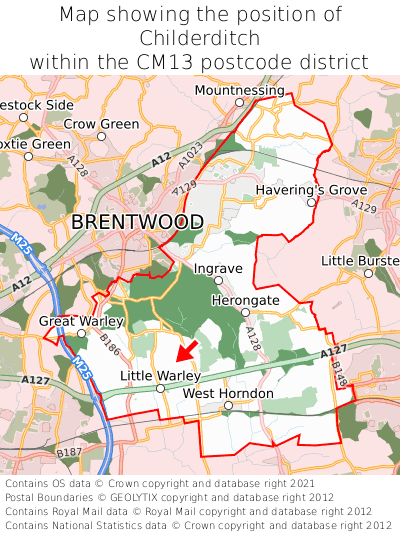 Map showing location of Childerditch within CM13