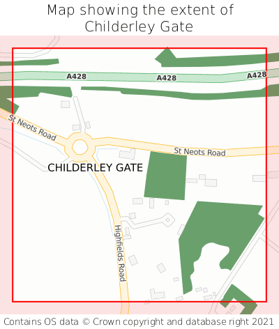 Map showing extent of Childerley Gate as bounding box