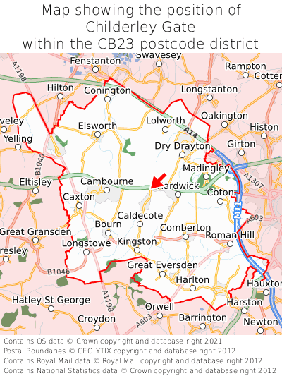Map showing location of Childerley Gate within CB23
