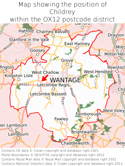 Map showing location of Childrey within OX12