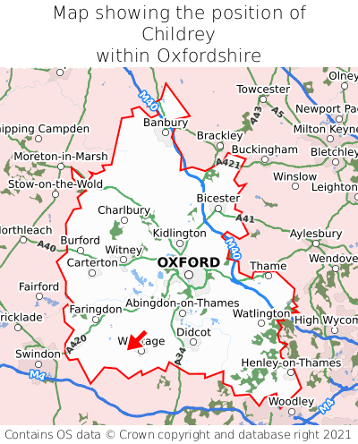 Map showing location of Childrey within Oxfordshire