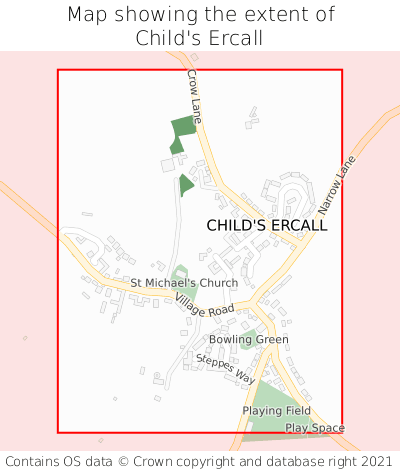 Map showing extent of Child's Ercall as bounding box