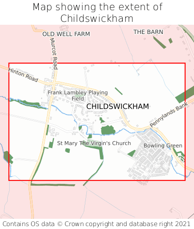 Map showing extent of Childswickham as bounding box