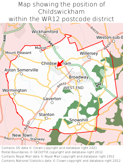 Map showing location of Childswickham within WR12