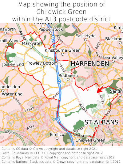 Map showing location of Childwick Green within AL3