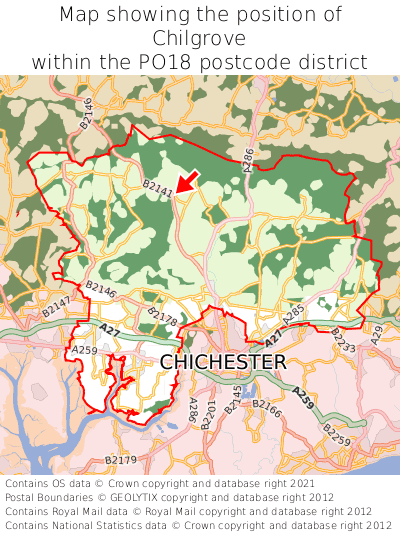 Map showing location of Chilgrove within PO18