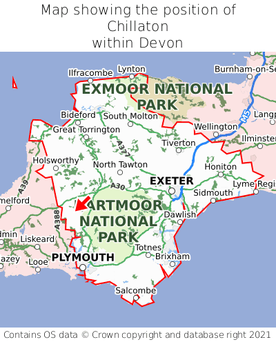 Map showing location of Chillaton within Devon