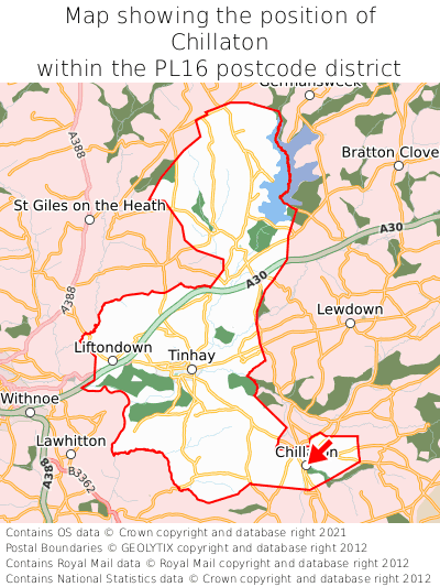 Map showing location of Chillaton within PL16