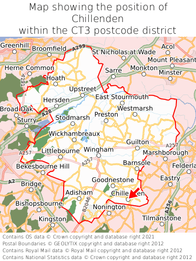 Map showing location of Chillenden within CT3
