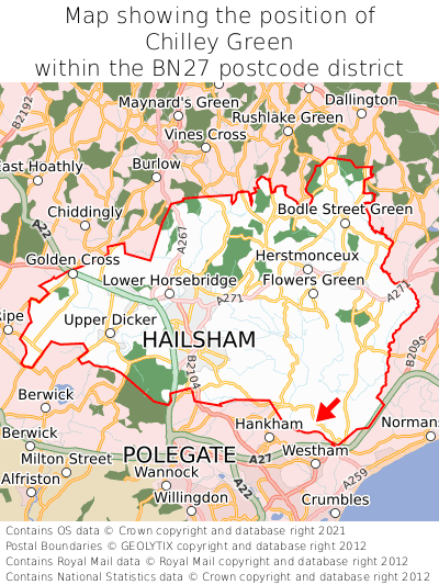 Map showing location of Chilley Green within BN27