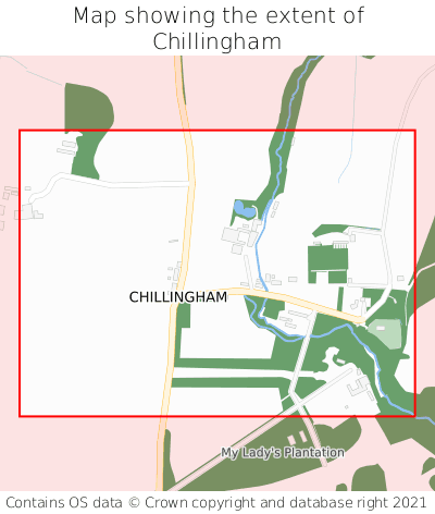 Map showing extent of Chillingham as bounding box
