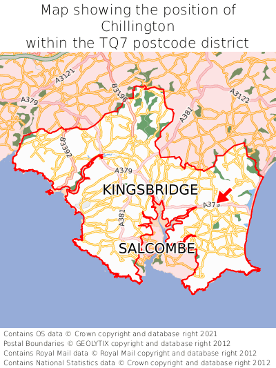 Map showing location of Chillington within TQ7