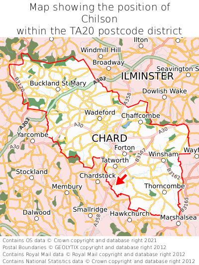 Map showing location of Chilson within TA20