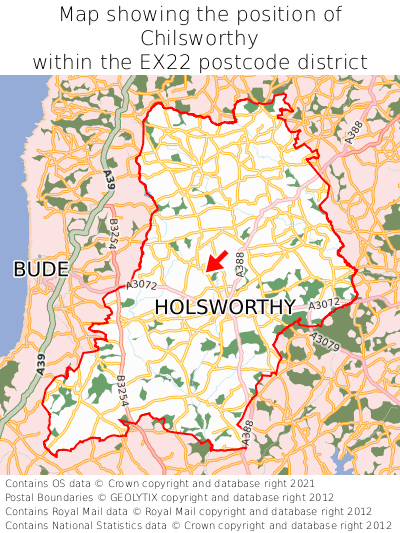 Map showing location of Chilsworthy within EX22