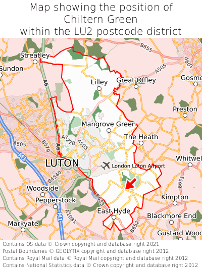 Map showing location of Chiltern Green within LU2