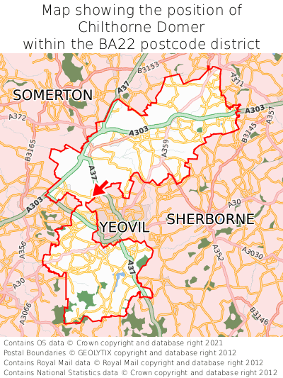 Map showing location of Chilthorne Domer within BA22