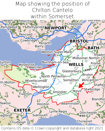 Map showing location of Chilton Cantelo within Somerset