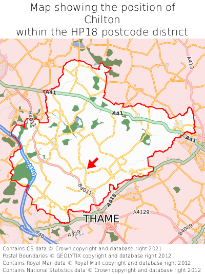Map showing location of Chilton within HP18