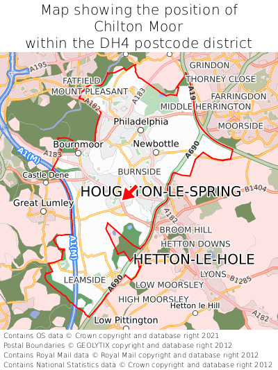 Map showing location of Chilton Moor within DH4