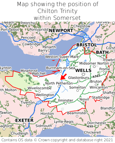 Map showing location of Chilton Trinity within Somerset