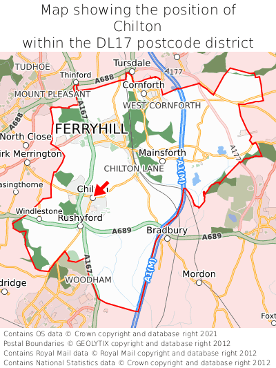 Map showing location of Chilton within DL17