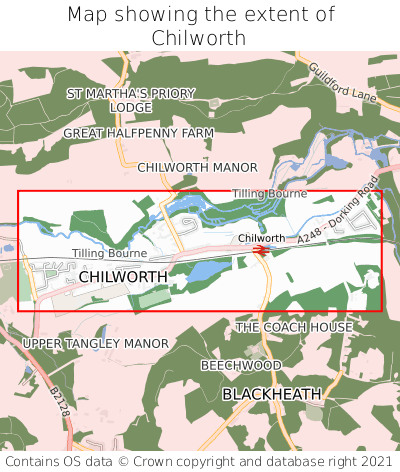 Map showing extent of Chilworth as bounding box