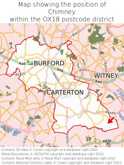 Map showing location of Chimney within OX18