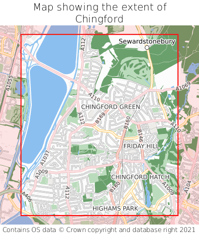 Map showing extent of Chingford as bounding box