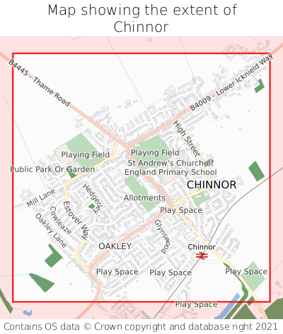 Map showing extent of Chinnor as bounding box